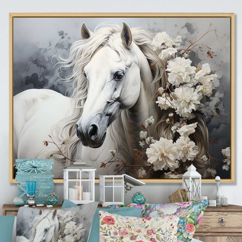 Majestic Flower Beauty Horse III - cheval, art mural encadré, 12" H x 20" W, Cadre naturel flottant