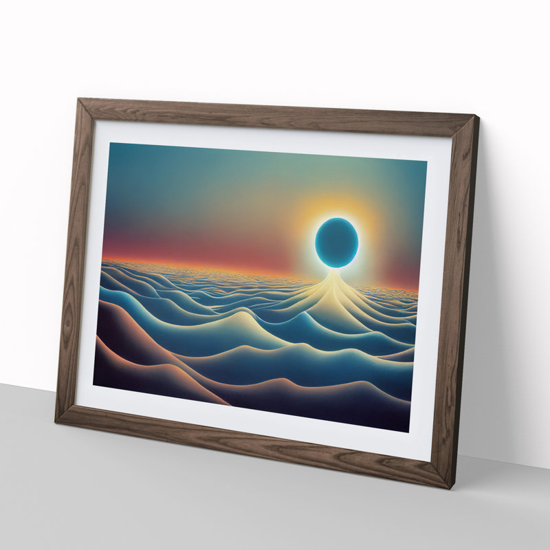 XH1022-8736X Surrealistic Ocean View Abstract - Single Picture Frame Print, 46cm H x 64cm W x 2cm D, Walnut