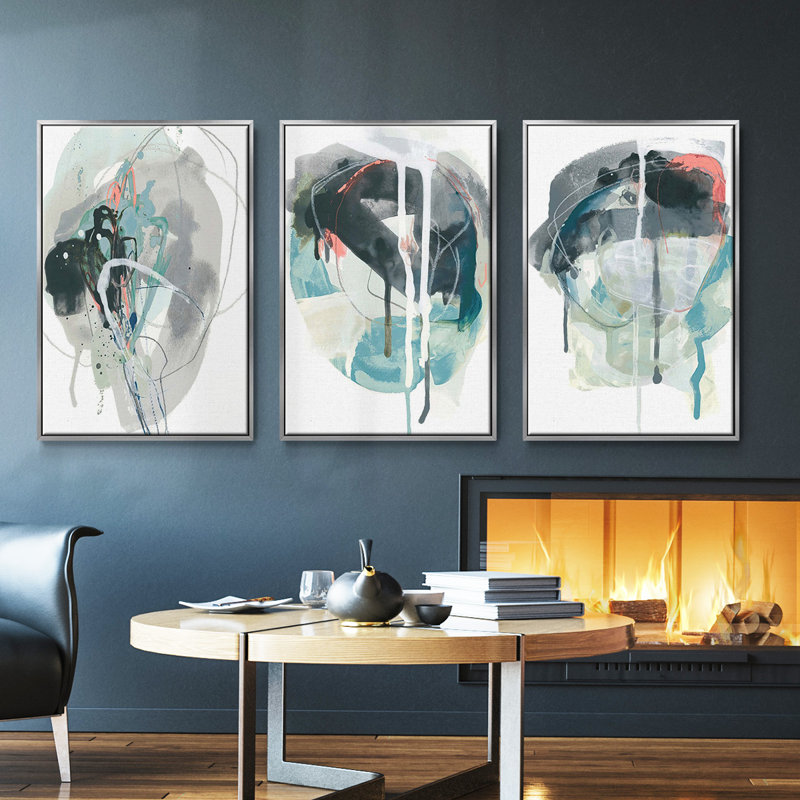 «Stone Aperture I», ensemble de 3 pièces encadrées sur toile, H 40 po x l 78 po, Argent