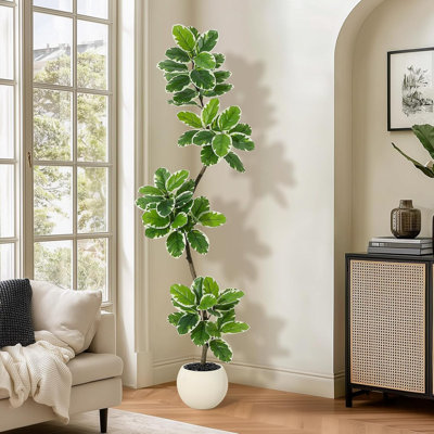 6FT Artificial Fiddle Leaf Fig Tree with Sphere Planter, Faux Indoor Floor Plant