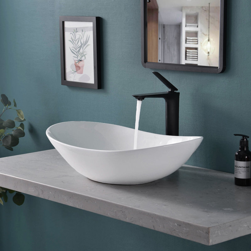 Lavabo vasque de salle de bain ovale en céramique 24 po x 13,8 po Davivy