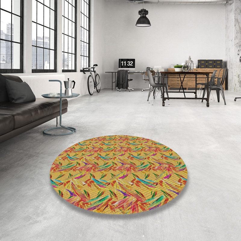 Tapis vert/rouge tissé à la machine, Rond 3 pi