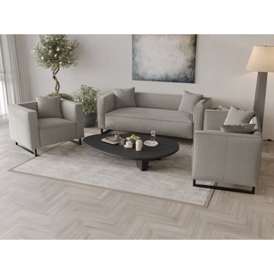 3-Pieces Mid-Century Modern Linen Upholstered Living Room Set