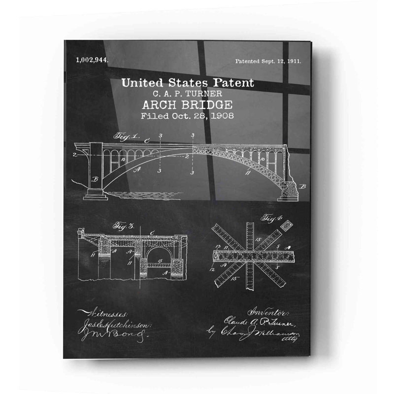 «Arch Bridge Blueprint Vernis Chalkboard», art mural en verre acrylique, H 24 po x l 16 po x P 0,12 po