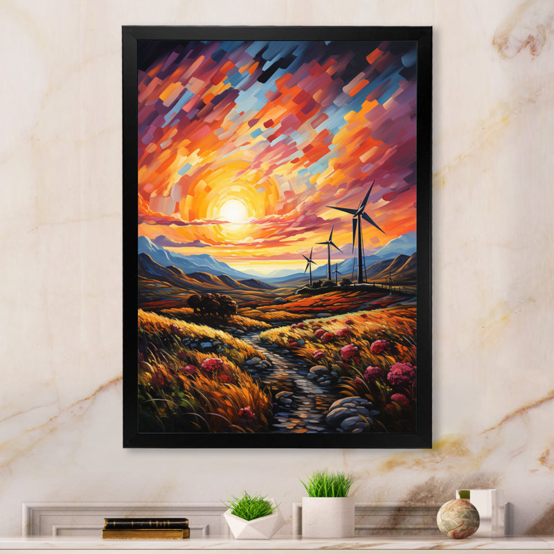 Wind Turbines Whirling Skies II, reproduction d'art sur toile, H 32 po x l 16 po x P 1 po, Cadre simple noir