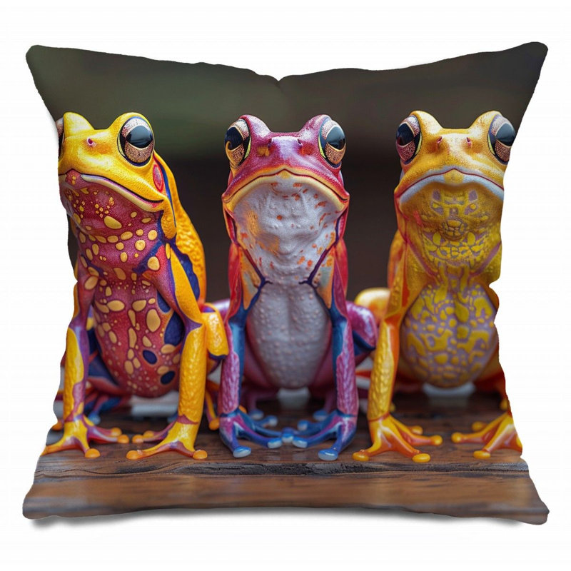 Frogs Throw Pillow, Animal  Pillows, 14"H x 14"W