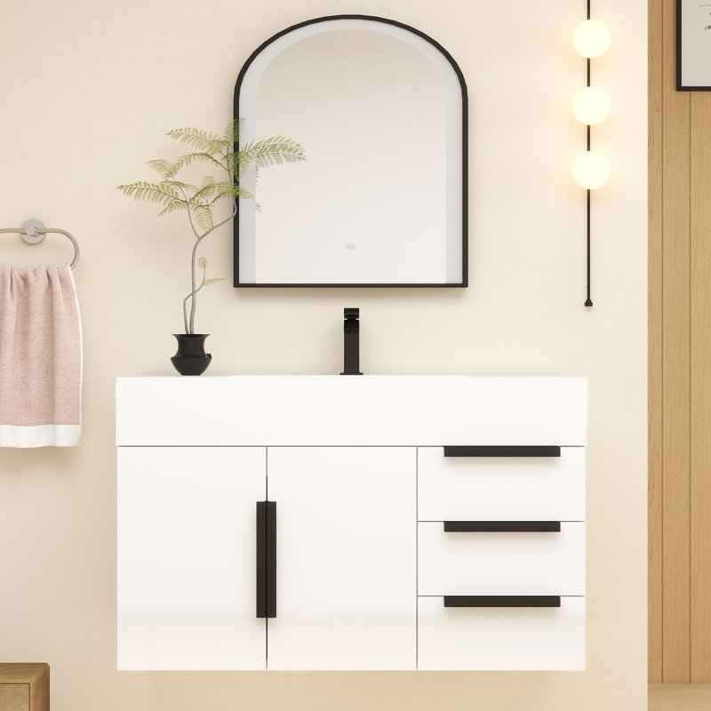Jessica 35.5 " W Free Standing Wall Mounted Single Double Single Vanity Bathroom Vanity With Acrylic Top, White