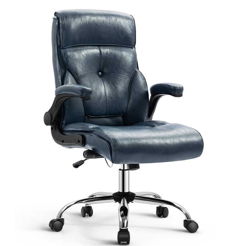 YAMASORO Ergonomic Executive Office Chair with Adjustable Lumbar Support, PU Leather Swivel High Back Home and Office Comfort Computer Desk Chair for Adults, Navy Blue