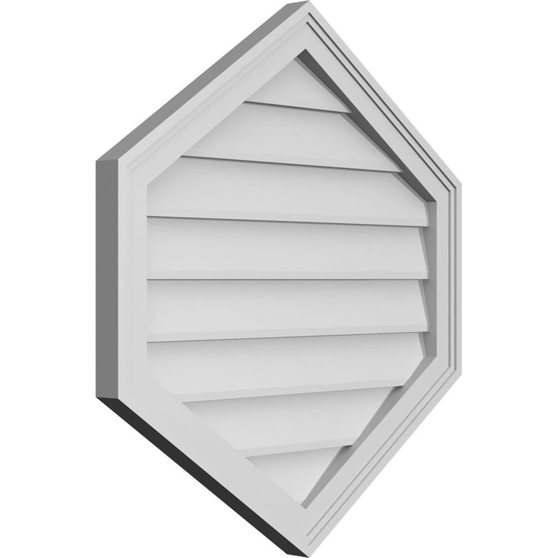 Vertical Peaked Surface Mount Signature Urethane Non-Functional Gable Vent 8/12 Pitch Primed Tan, 1.5" H x 26" W x 28" L