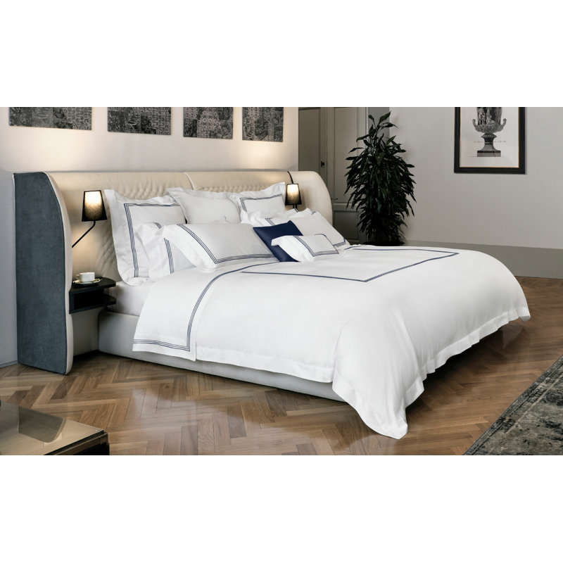 Granduca Pillow Case, White/Dark Blue, King Pillowcase