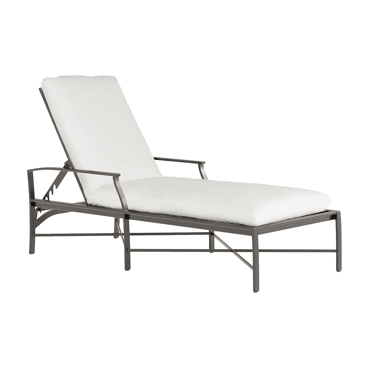 Monaco Wrought Aluminum Outdoor Chaise Lounge, Dove Sunbrella® Linen, No Welt, Slate Gray