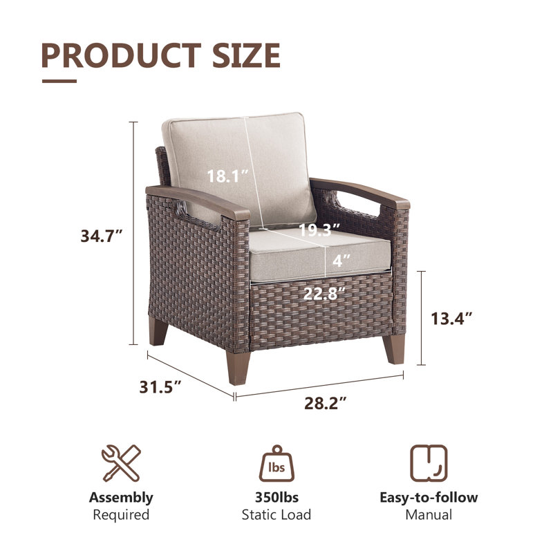 Wicker Patio Chairs Set Of Two With Olefin Cushions Water-Resistant, Beige