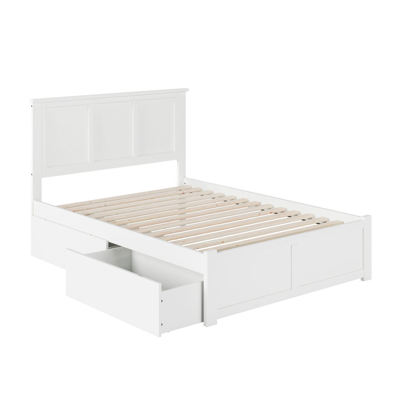 Fogarty Solid Wood Platform Bed with Panel Footboard and Storage Drawers, Full, White
