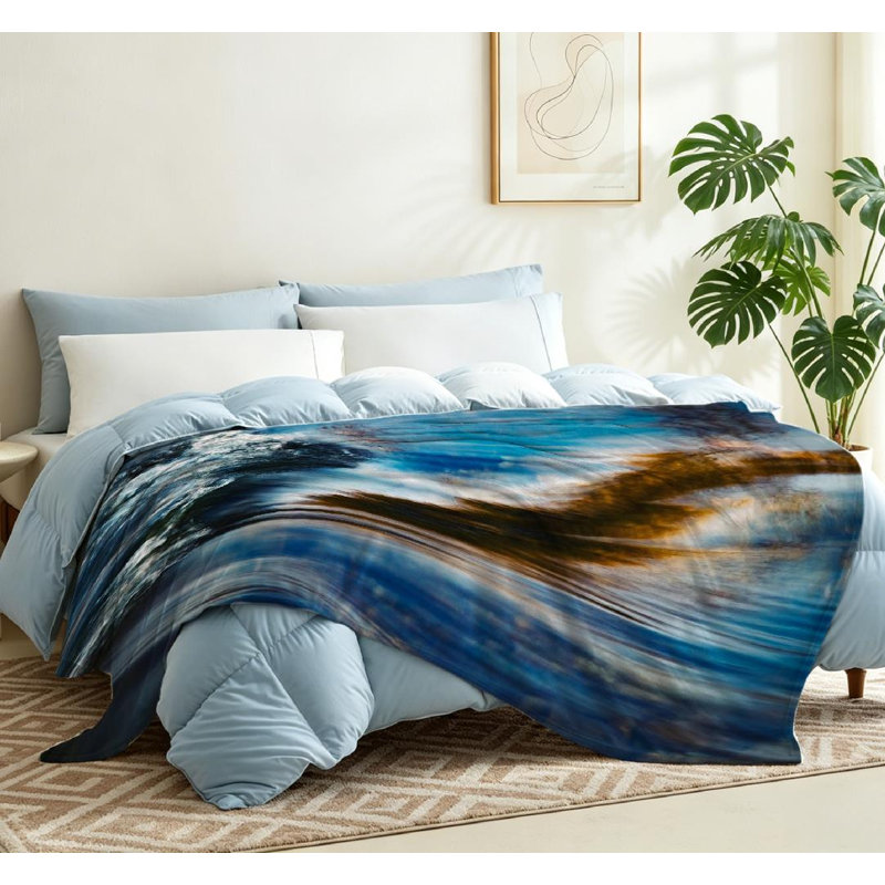 Jeté en flanelle transparente molletonnée ultra douce, imprimé vague abstraite nature, Throw 50" x 60"