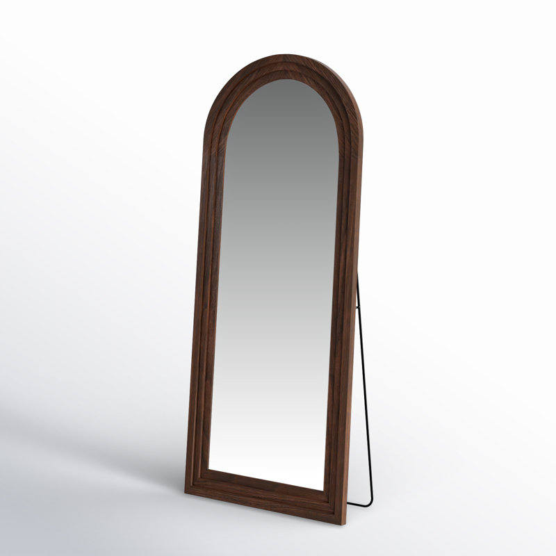 Borseth Arched Wood Frame Full Length Mirror with Stand, Brown, 71" x 30"