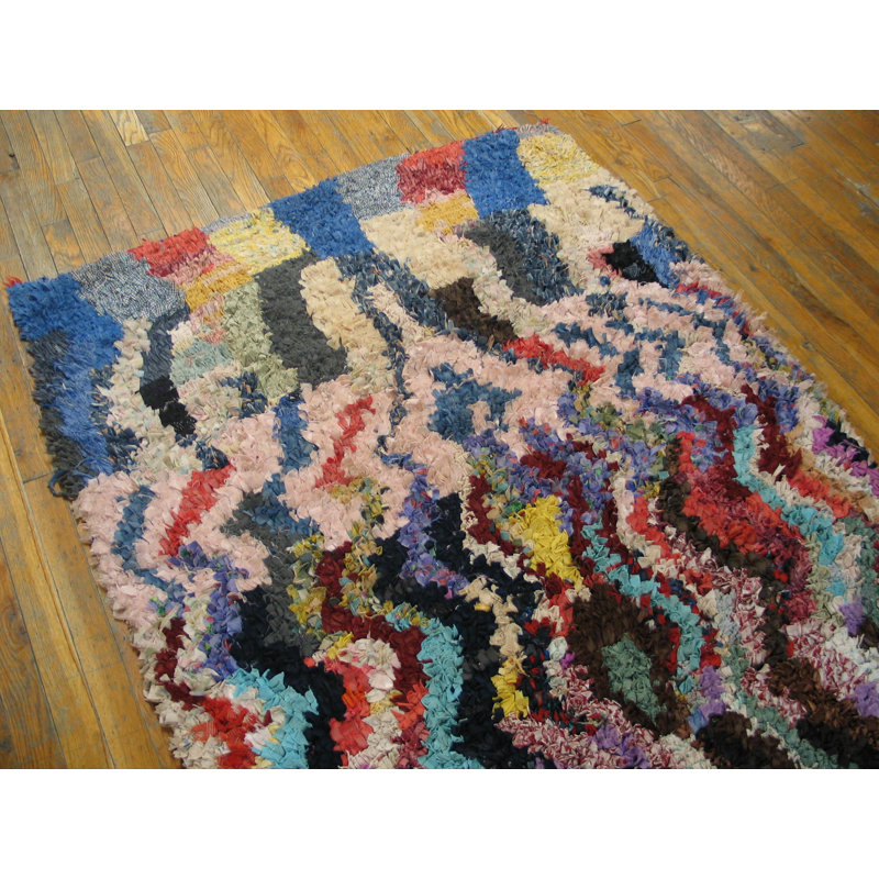 Tapis marocain antique multicolore des années 40 de Boucherouitte