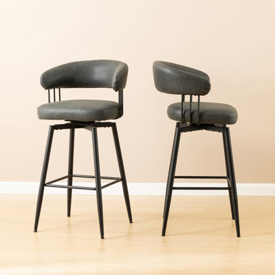 Tabouret de bar pivotant moderne en similicuir noir avec pieds fuselés en métal
