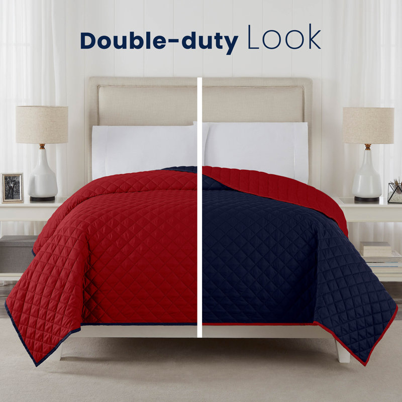 Martex Reversible Coverlet, King, Red/Navy