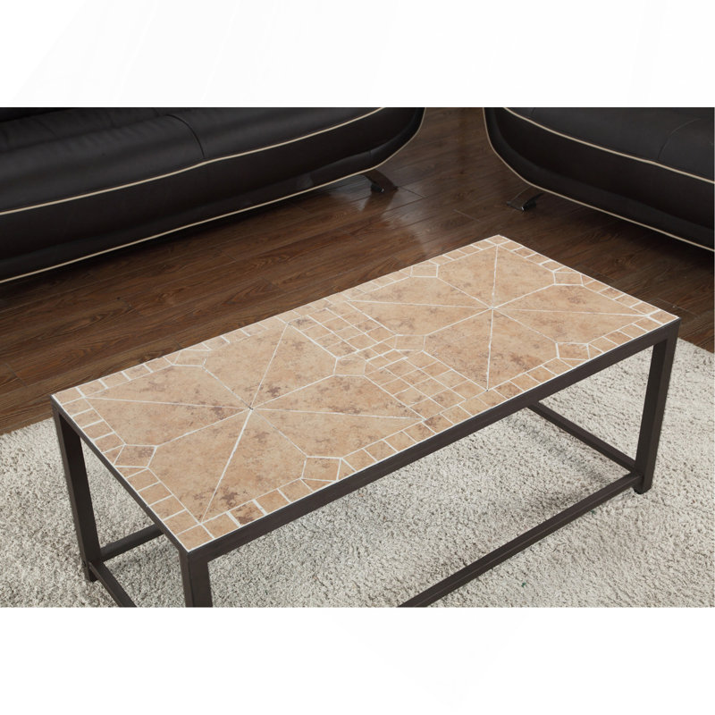 Table basse décorative rectangulaire cocktail de salon 42 po carrelage brun en métal brun transitionnel.