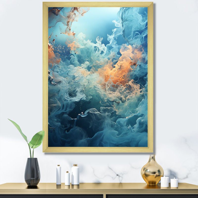 Impression sur toile Marine Blue and White Fusion I, Cadre doré simple, H 40 po x l 30 po x P 1,5 po