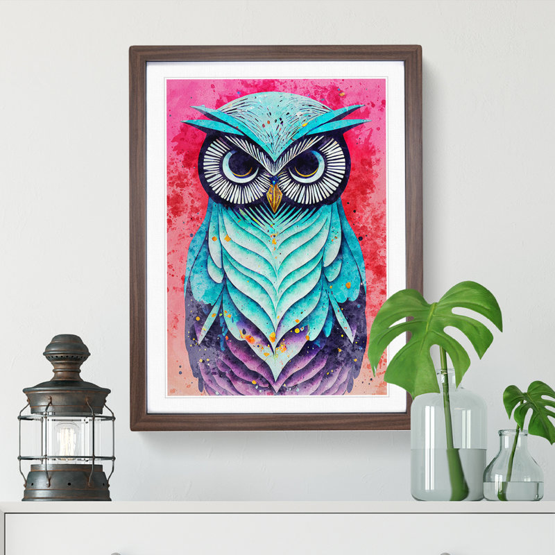 Owl 1 Piece Single Picture Frame Painting, 64cm H x 46cm W x 2cm D, Walnut