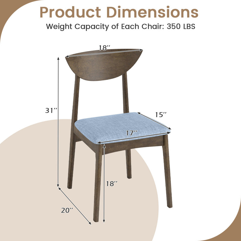 Wooden Dining Chair Linen Fabric Upholstered Kitchen Chairs w/ Padded Seat, 4