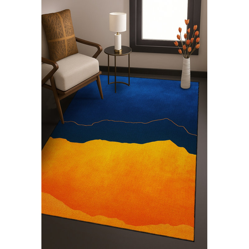 Tapis bleu tissé lavable rétro Mosso, 3'3" x 9'10"