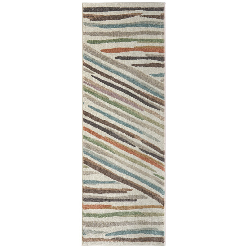 Roy Modern Abstract, Ivory/Brown/Blue Area Rug, Runner 2'6" x 7'3"