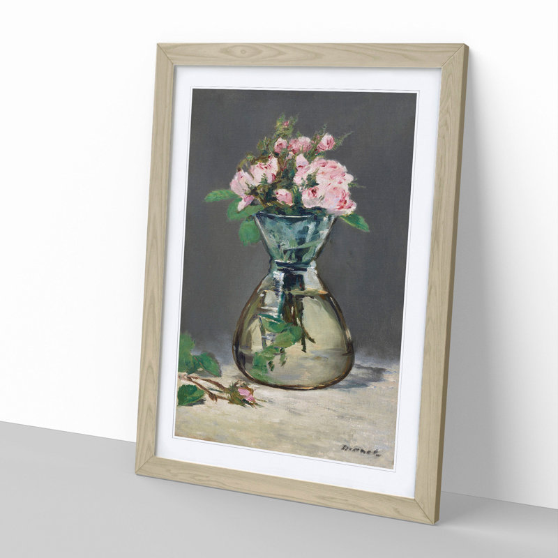 Moss Roses in a Vase by Edouard Manet - Picture Frame Graphic Art, 65cm H x 48cm W x 2cm D, Oak Framed