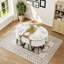 Ensemble de table de salle à manger 7 pièces ovale, plateau fixe en triamine blanche et grain de bois avec 6 chaises en cuir synthétique, ensemble de table de cuisine moderne pour 6 personnes, idéal pour les petits espaces, appartement-685776387