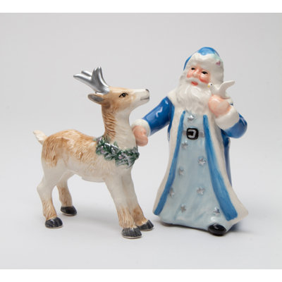 Blue Santa And Reindeer Salt And Pepper