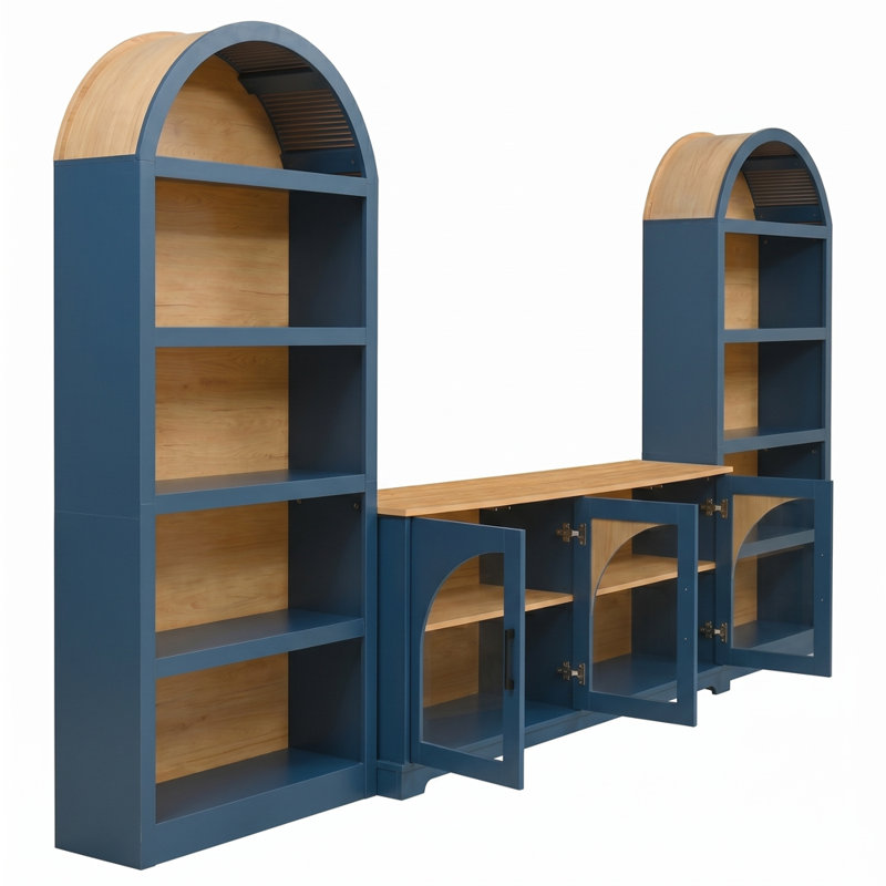 Ensemble de meuble télé 3 pièces en MDF avec bibliothèque pour téléviseur de 70 po ou moins, bleu, Blue