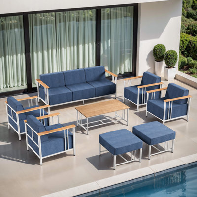 Coan 7-9 Person Outdoor Patio Modern Metal Family Conversation Set With 4 Armchairs