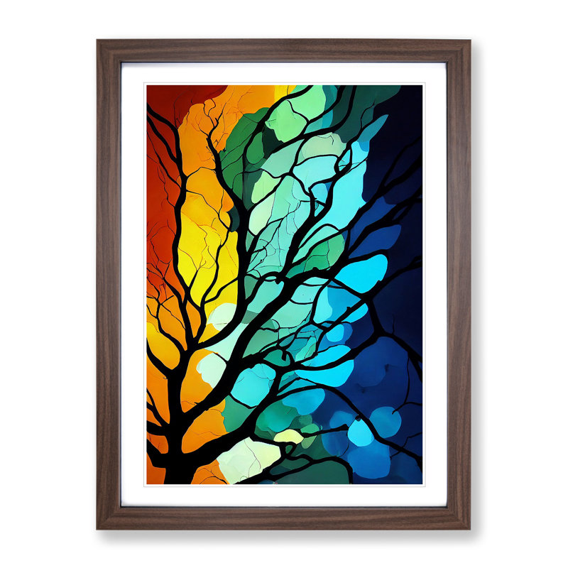 Colourful Abstract Tree No.5 - Single Picture Frame Print, 46cm H x 34cm W x 2cm D, Brown Framed