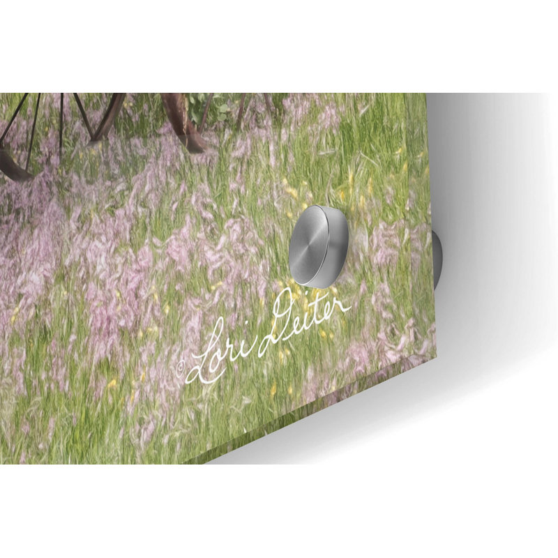 «Country Flower Wagon» par Lori Deiter, art mural en verre acrylique, H 24 po x l 36 po x P 0,2 po