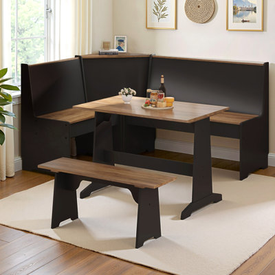 Deral 5 – Person Modern Solid Wood Corner Breakfast Nook Dining Set with Hidden Storage