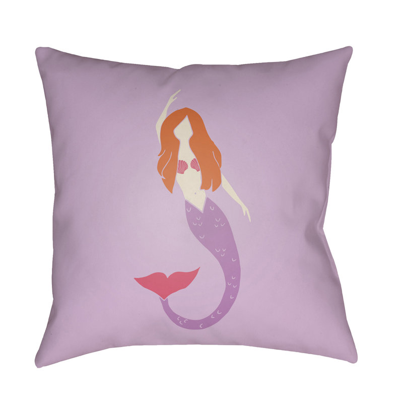  Mermaid Indoor/Outdoor Throw Pillow, 18" H x 18" W x 3.5" D, Purple