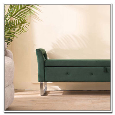 Banc de rangement en velours avec accoudoirs et charnière en métal
