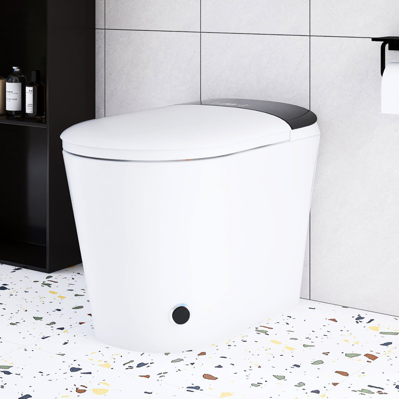 Toilette à simple chasse en céramique Smart toilettes 1,05 GPF, Blanc/Noir