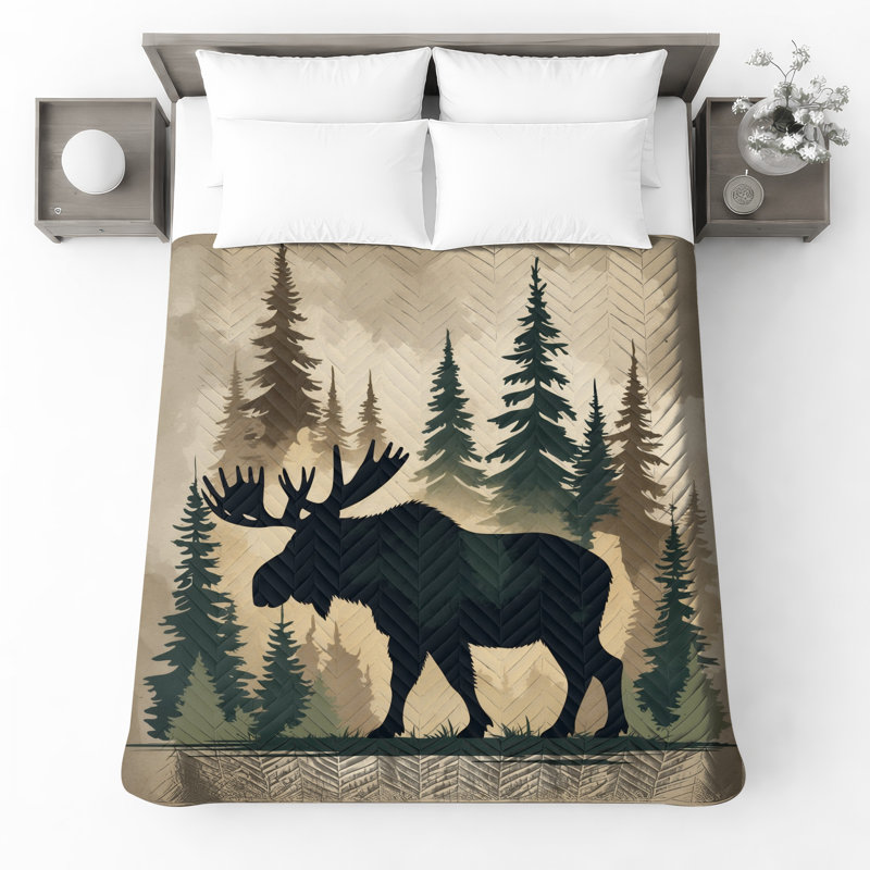 Moose In Forest Silhouette Bedding, Grand lit