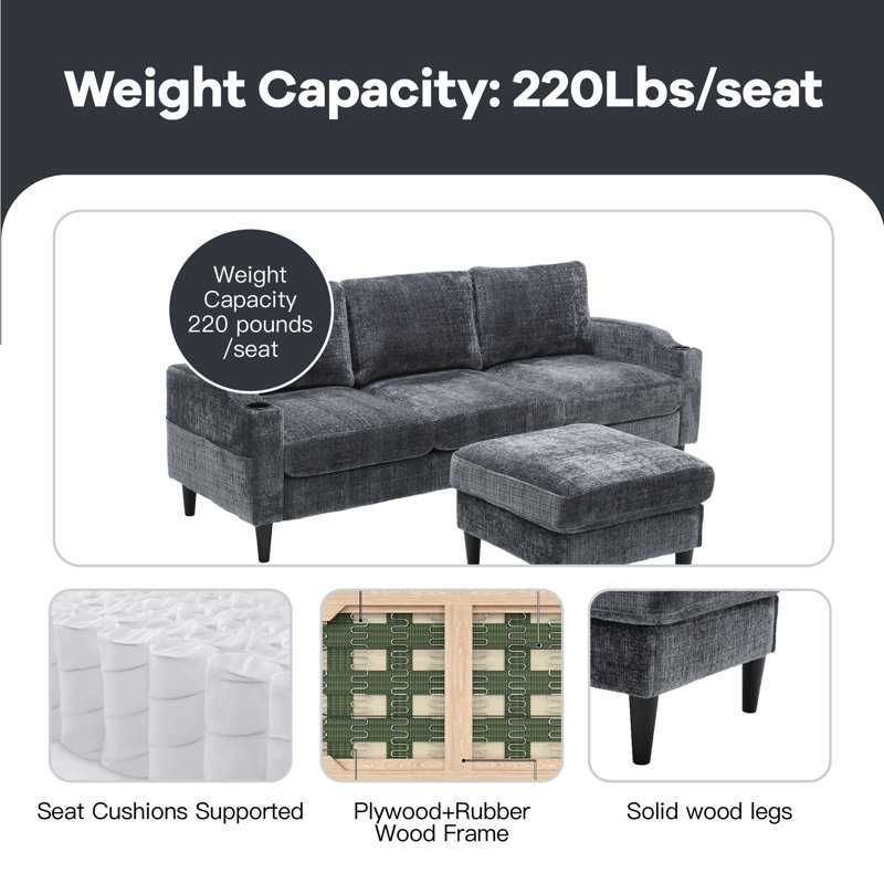 Adylynn Upholstered L-Shaped Sectional, Gray Polyester