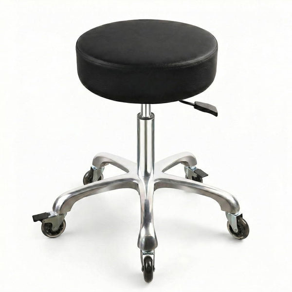 Height-Adjustable Rolling Stool With Extra-Thick Cushion