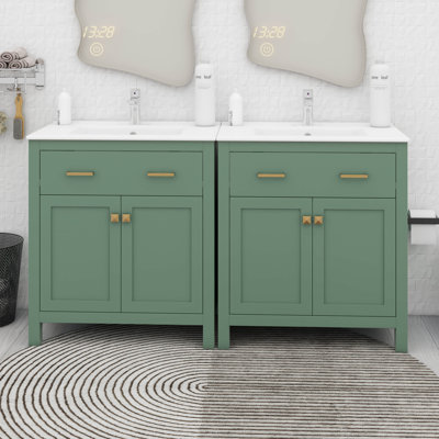 Ensemble de meuble-lavabo 60 po avec lavabo double, ensemble de meuble-lavabo 60 po avec meuble-lavabo double, tablette réglable, portes à fermeture en douceur et tiroir rabattable