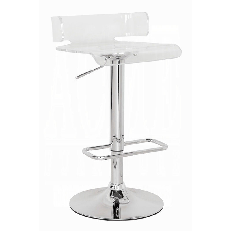 Tabouret de bar à hauteur ajustable avec siège pivotant en acrylique et chrome au design moderne et élégant, Blanc
