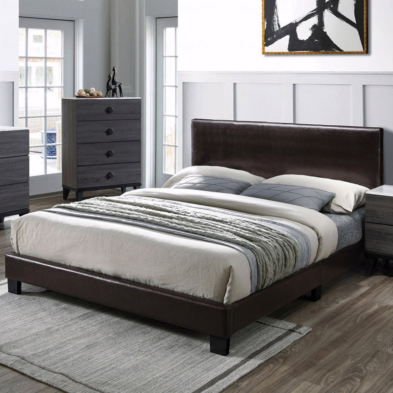 Structure de lit tapissier en similicuir 1Pc pour la chambre à coucher avec fonction réglable avec tête de lit, Grand lit