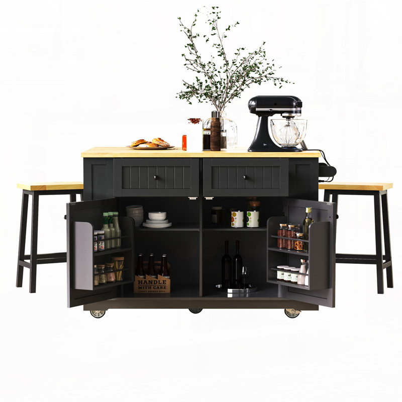 48 inch Large Kitchen Island, Black