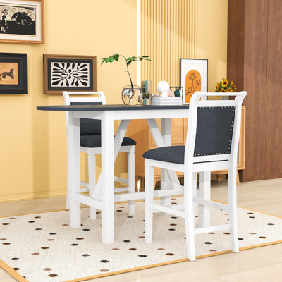 3-Piece Dining Table Set, Extendable Dining Table with  Drop Leaf and 2 Upholstered Chairs