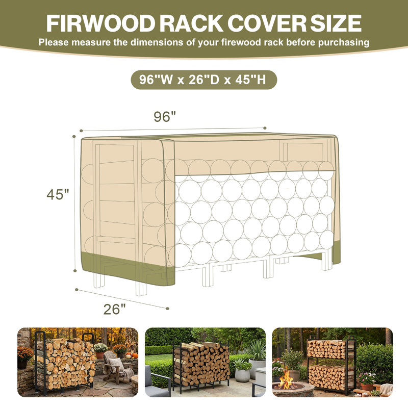 Housse de support de bois de chauffage robuste avec fermeture à glissière et évent Aoodor, L 96 po x P 26 po x H 45 po