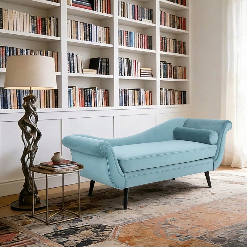 Chaise longue rembourrée avec coussin Enmond, Noir, Velours vert