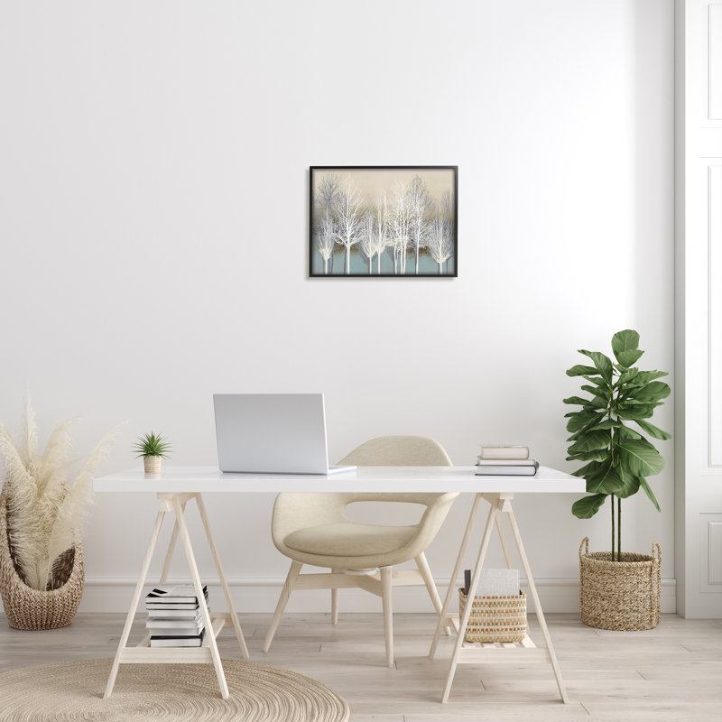 «Winter Tree Forest Silhouettes Over Abstract» par - Impression, Giclée encadrée noir minuit, H 16 po x l 20 po x P 2 po